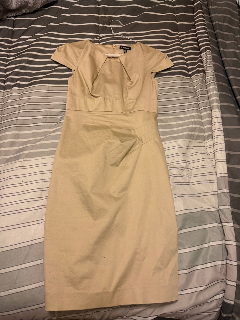 bebe Beige Cap-Sleeve Midi Sheath Dress